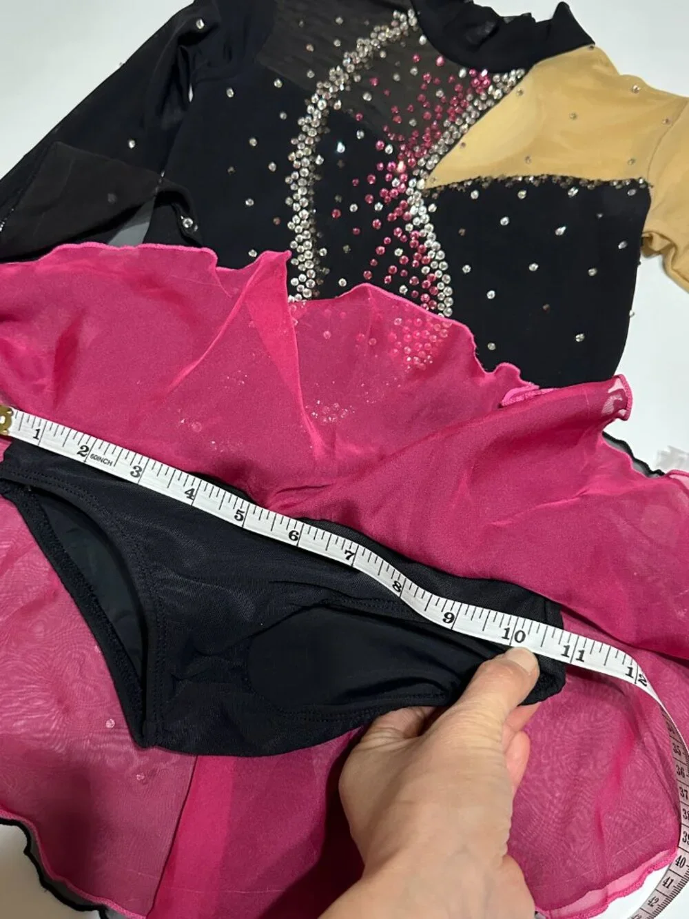 New Black with pink trim Crystal Figure Skating Dress Girls Size 6